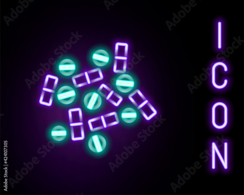 Glowing neon line Medicine pill or tablet icon isolated on black background. Capsule pill and drug sign. Pharmacy design. Colorful outline concept. Vector