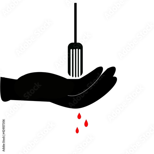 Hunger, Malnutrition or Starvation illustration. Hand begging for food gets nothing but pain, concept.
 photo