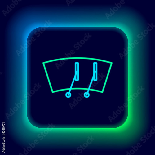 Glowing neon line Windscreen wiper icon isolated on black background. Colorful outline concept. Vector