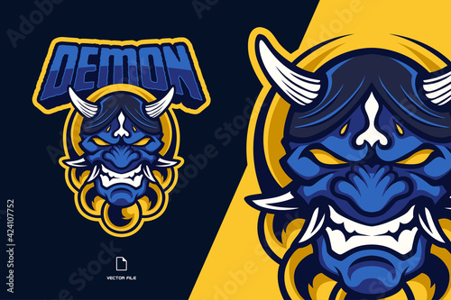 demon evil japanese mask mascot logo illustration