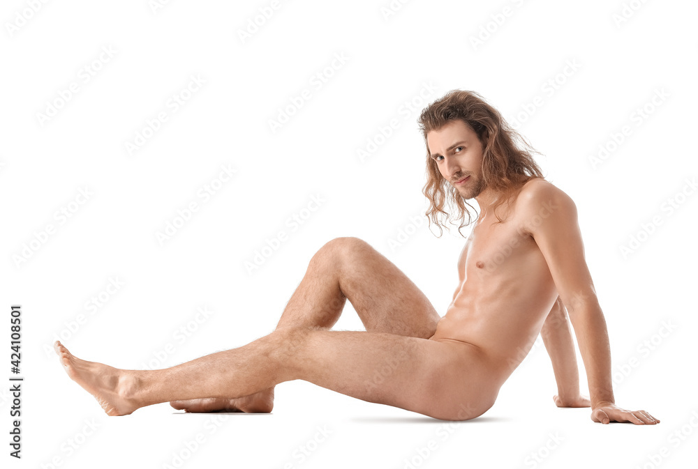 Naked young man on white background Naked young man on white background
