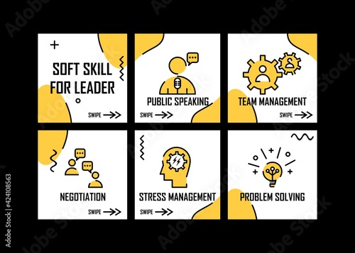 Microblog about leadership skill design. Easy to edit with vector file. Can use for your creative content. Especially soft skill and success career.