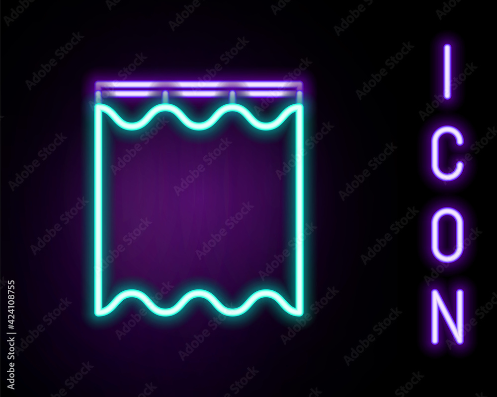 Glowing neon line Curtains icon isolated on black background. Colorful outline concept. Vector Glowing neon line Curtains icon isolated on black background. Colorful outline concept. Vector