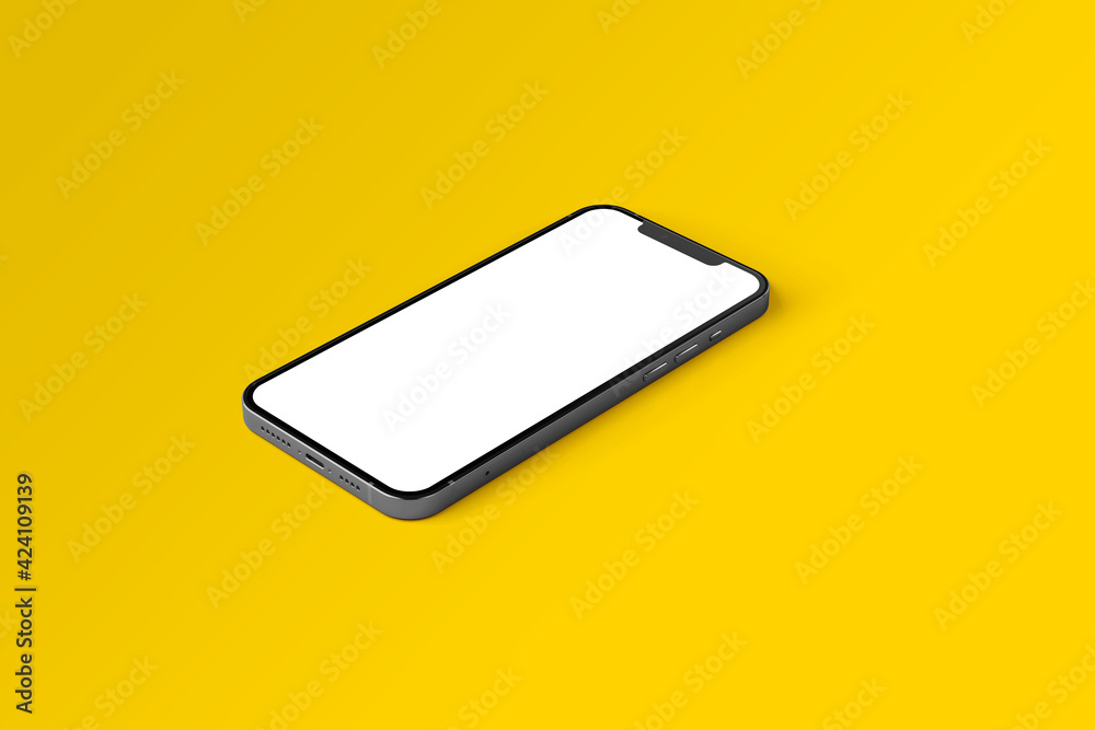 smartphone blank screen mockup with yellow background smartphone blank screen mockup with yellow background