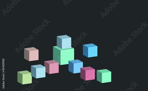 Abstract 3d isometric square shape on a beautiful plastel background. Vector illustration.