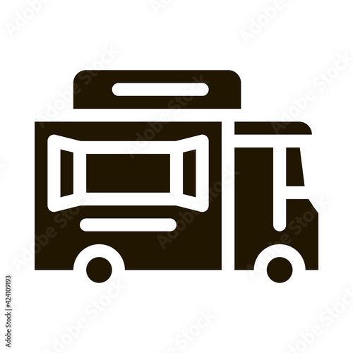 street food van on wheels glyph icon vector. street food van on wheels sign. isolated symbol illustration
