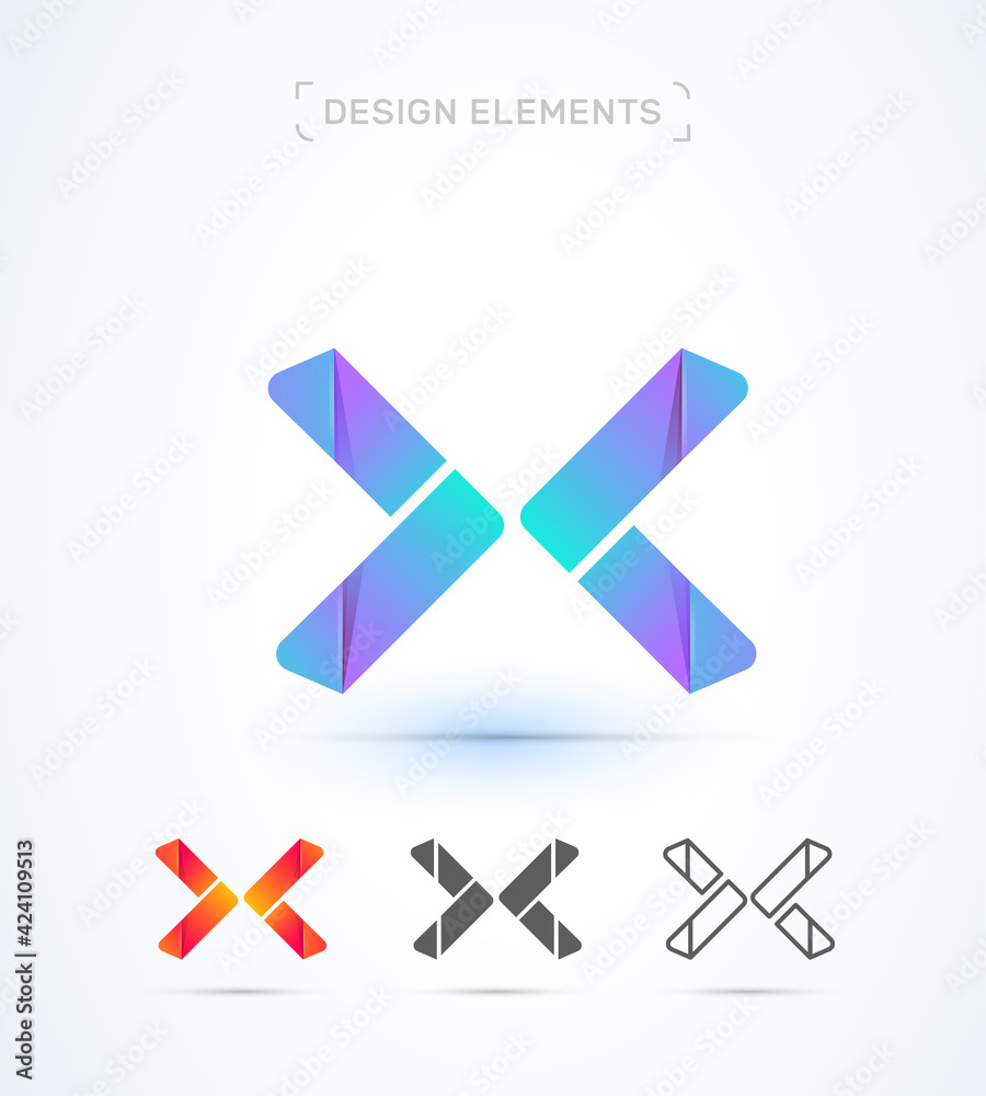 Vector abstract letter X logo design template. Fluent, glossy 3d style. App icon. Origami paper Vector abstract letter X logo design template. Fluent, glossy 3d style. App icon. Origami paper