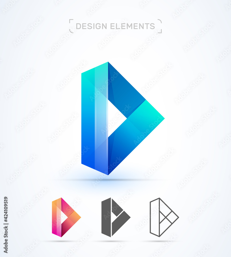 Play button logo, application icon design collection. Fluent, origami 3d style Play button logo, application icon design collection. Fluent, origami 3d style