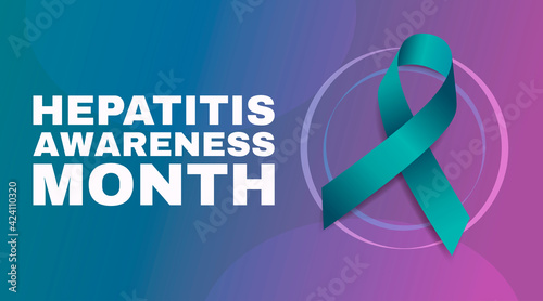 Hepatitis Awareness Month concept. Banner template with teal ribbon and text.  Vector illustration.