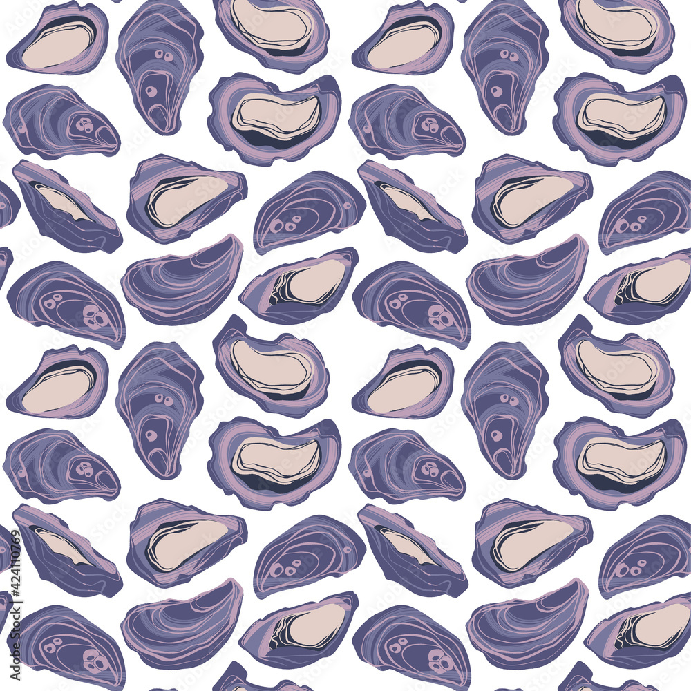 Decorative vector seamless pattern with tasty fresh oysters. Decorative vector seamless pattern with tasty fresh oysters.