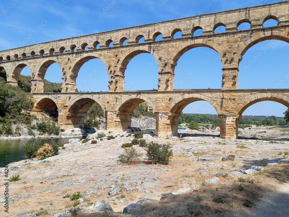 unesco aqueduct french Pont du Gard bridge in provence natural park