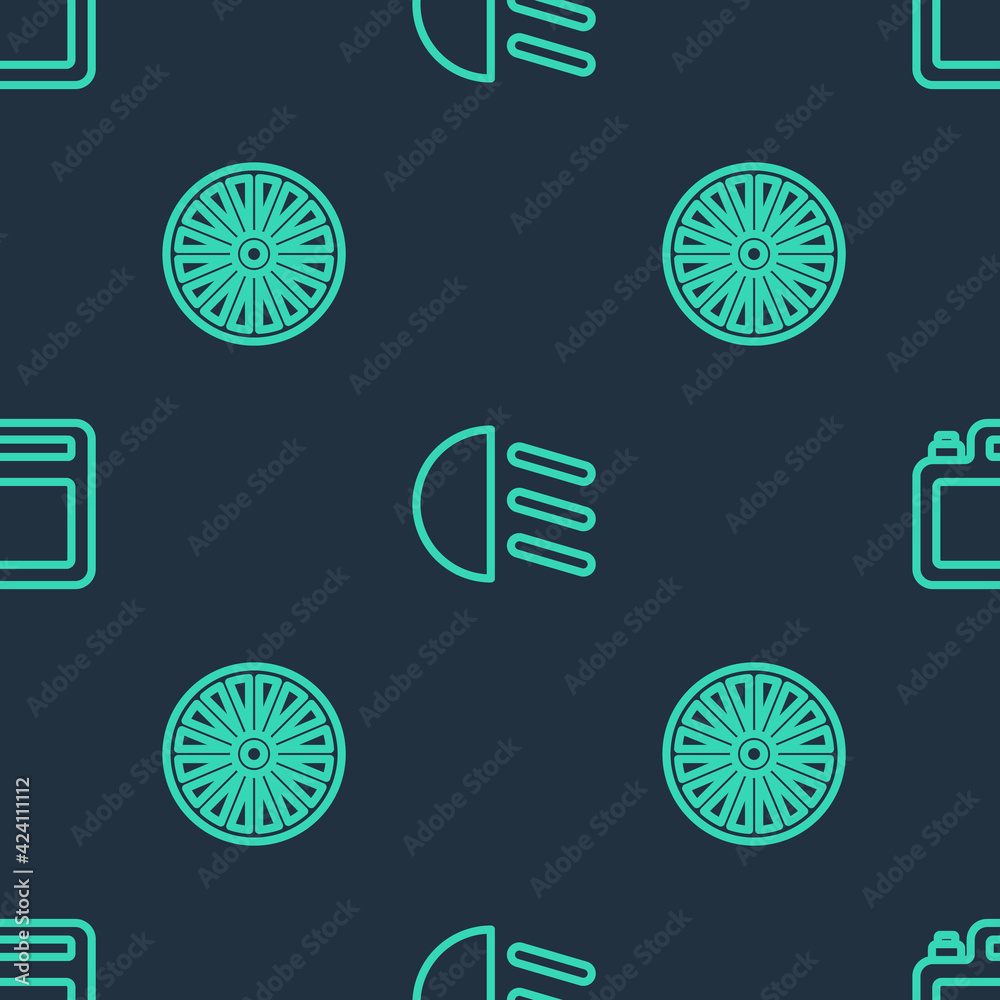 Set line High beam, Alloy wheel and Canister for motor oil on seamless pattern. Vector Set line High beam, Alloy wheel and Canister for motor oil on seamless pattern. Vector