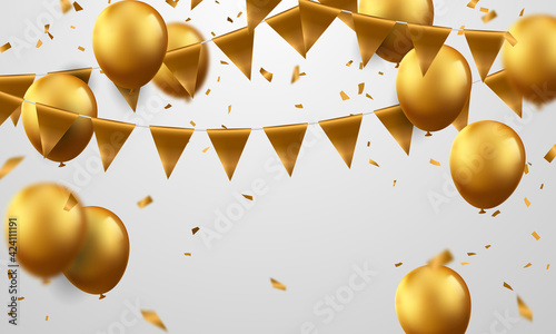Celebration party banner with Gold balloons background. Sale Vector illustration.