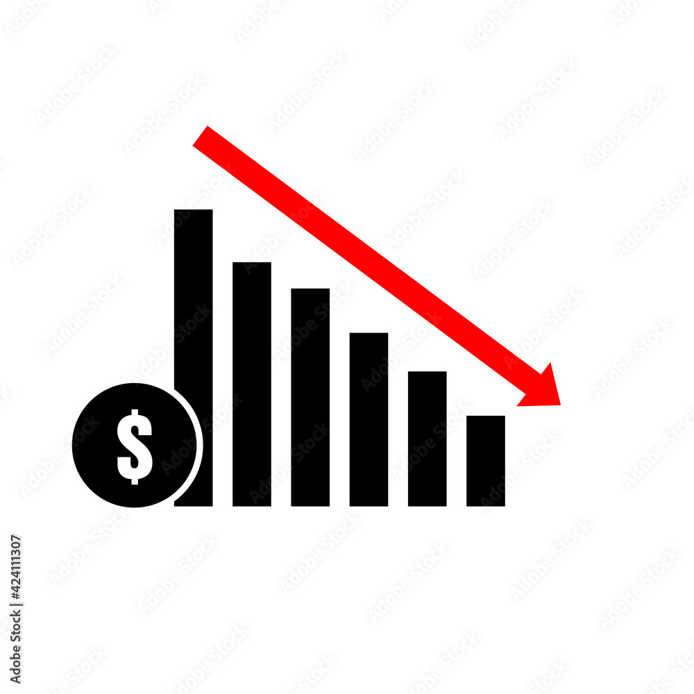 Graphic bar of decrease money icon designed Graphic bar of decrease money icon designed