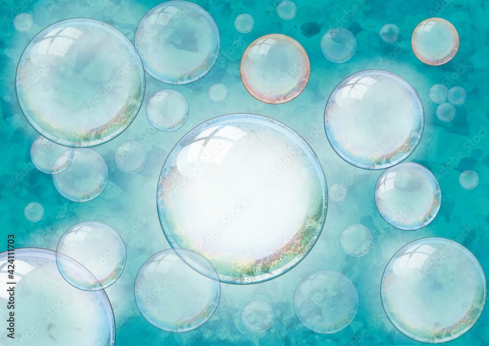 Suspension bubbles background on bluish layer, fantasy Suspension bubbles background on bluish layer, fantasy