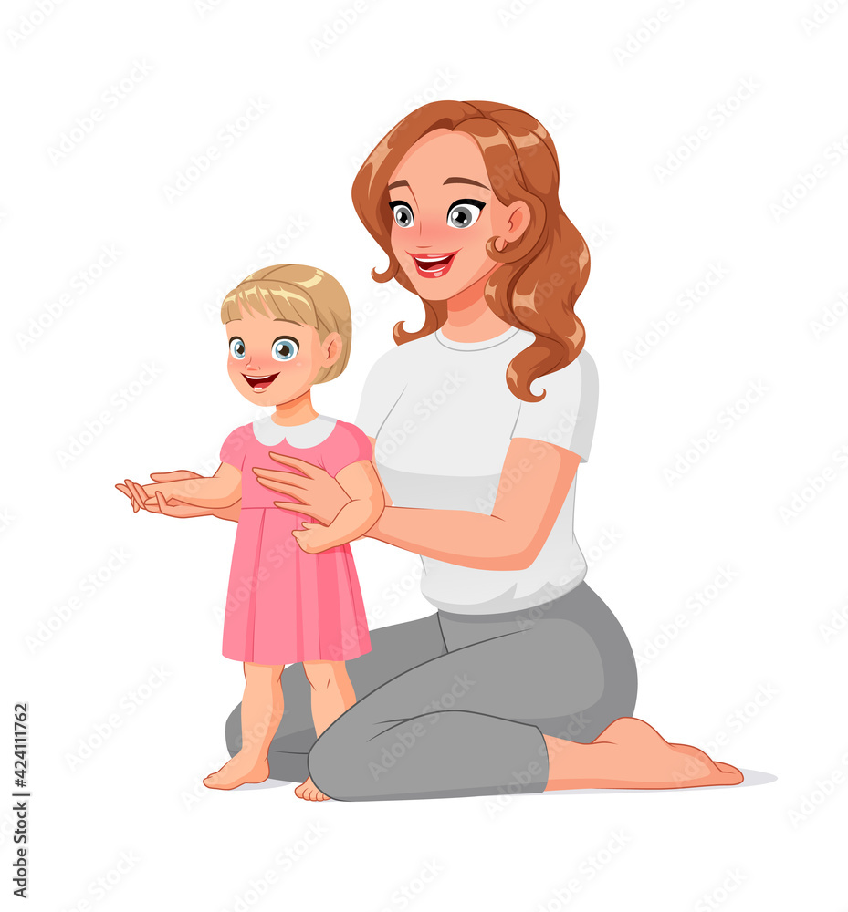 Mother and daughter sitting on the floor. Cartoon vector illustration. Mother and daughter sitting on the floor. Cartoon vector illustration.