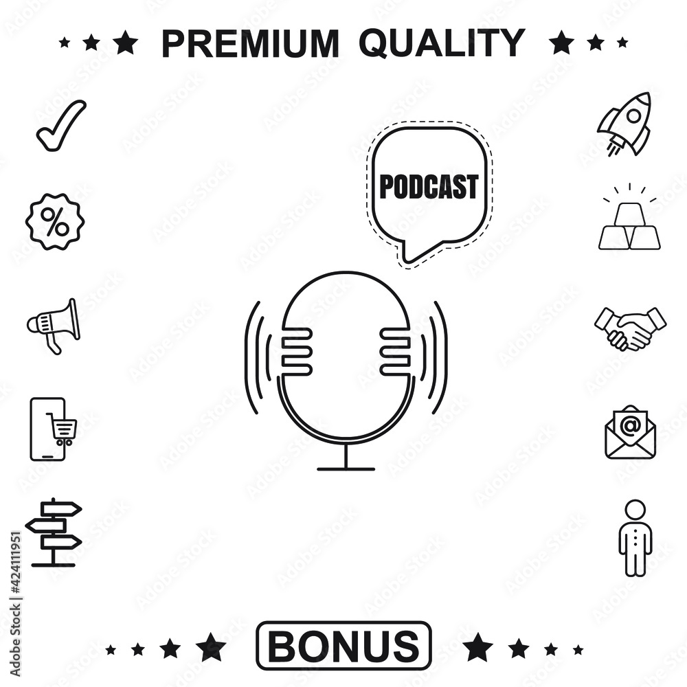 Podcast icon like on air live. Podcast. Badge, icon, stamp, logo. Vector stock illustration. EPS 10. Podcast icon like on air live. Podcast. Badge, icon, stamp, logo. Vector stock illustration. EPS 10.