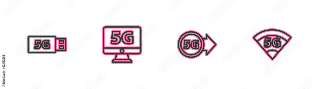 Set line 5G modem, network, Monitor with and icon. Vector Set line 5G modem, network, Monitor with and icon. Vector