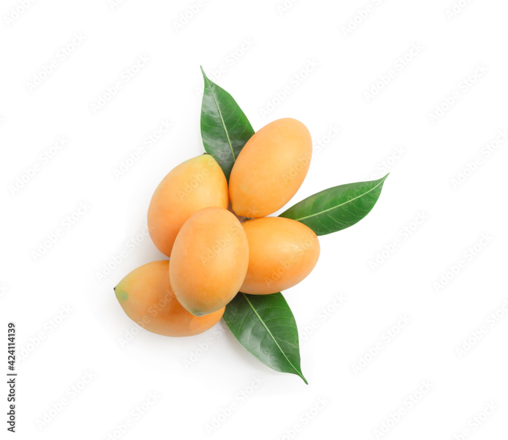 Top view maprang fruit , marian plum, or plum mango isolated on white background. Top view maprang fruit , marian plum, or plum mango isolated on white background.