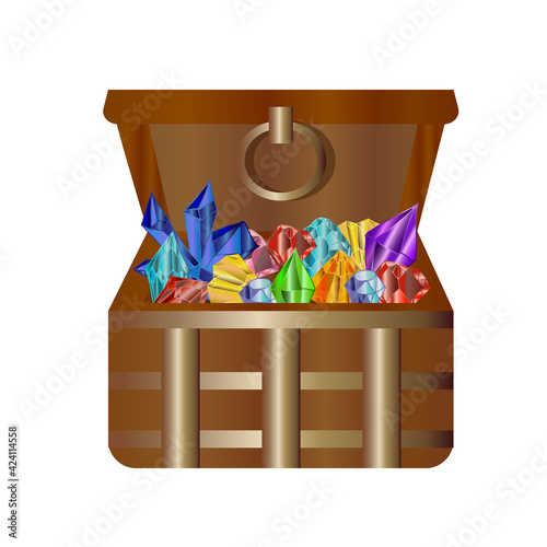 the pirate treasure chest is isolated on a white background. A box of jewels. Vector illustration in flat cartoon style