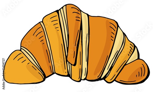 Croissant. Hand-drawn style. White background, isolate. Vector illustration.