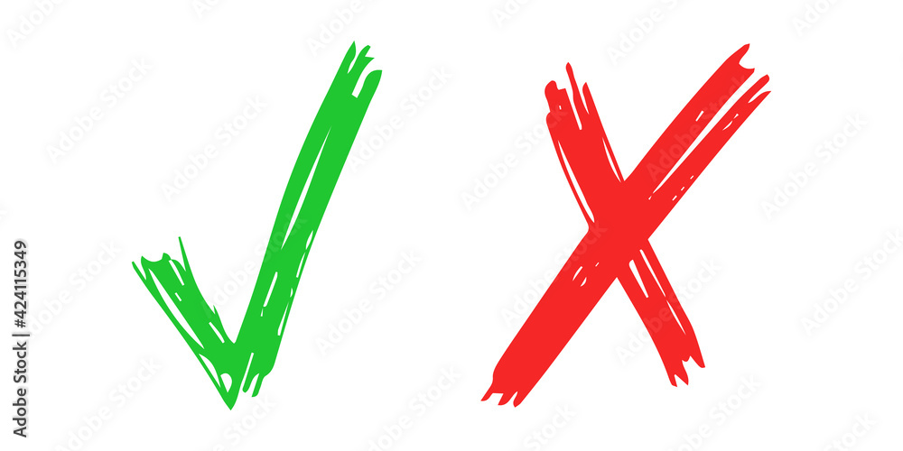 Obraz premium Hand drawn check and cross sign elements