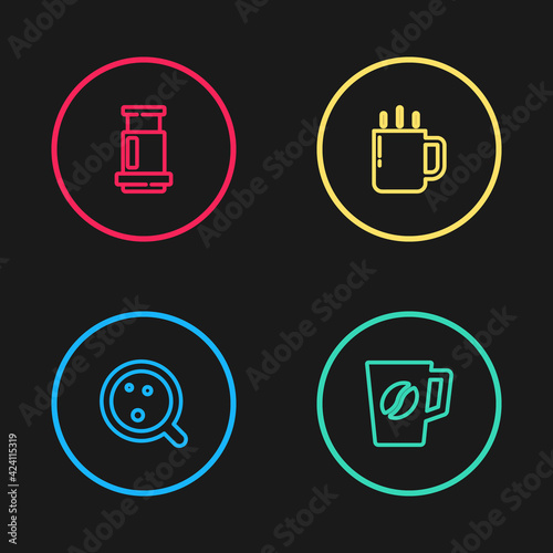 Set line Coffee cup, , and Aeropress coffee icon. Vector