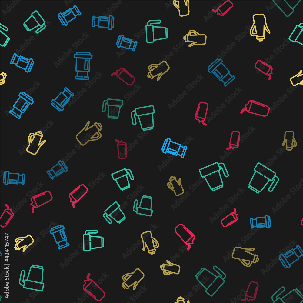Set line Aeropress coffee, Coffee cup, Teapot and Milkshake on seamless pattern. Vector Set line Aeropress coffee, Coffee cup, Teapot and Milkshake on seamless pattern. Vector