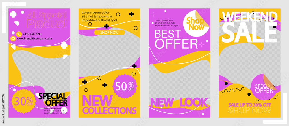 Sale banner, special social media post. Editable vector templates for promotions, discounts and posting stories. Set of layout design for marketing on social media.