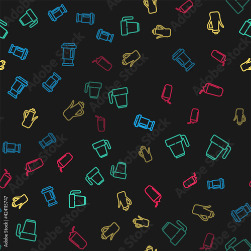 Set line Aeropress coffee, Coffee cup, Teapot and Milkshake on seamless pattern. Vector