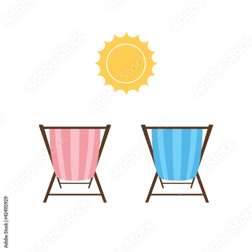 Beach umbrella and lounger icon flat style on white background. Vector illustration vocation.