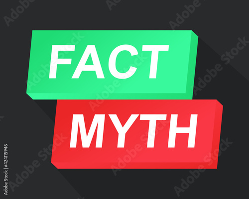 Facts myths sign button. Concept of thorough fact-checking or easy compare evidence. Isolated on dark background. Illustration vector