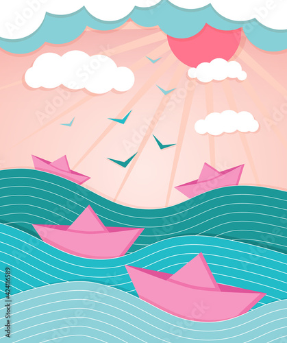 Pink ships at sea