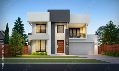 Modern home design 3d rendering