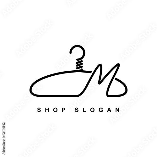 illustration of minimalist botique logo design . the elegant wire hanger icon