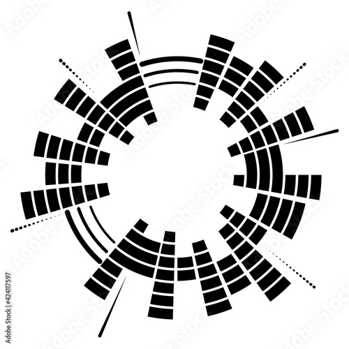 Geometric circular neon equalizer. Eq round audio soundwaves. Round music equalizer scale. Vector illustration.