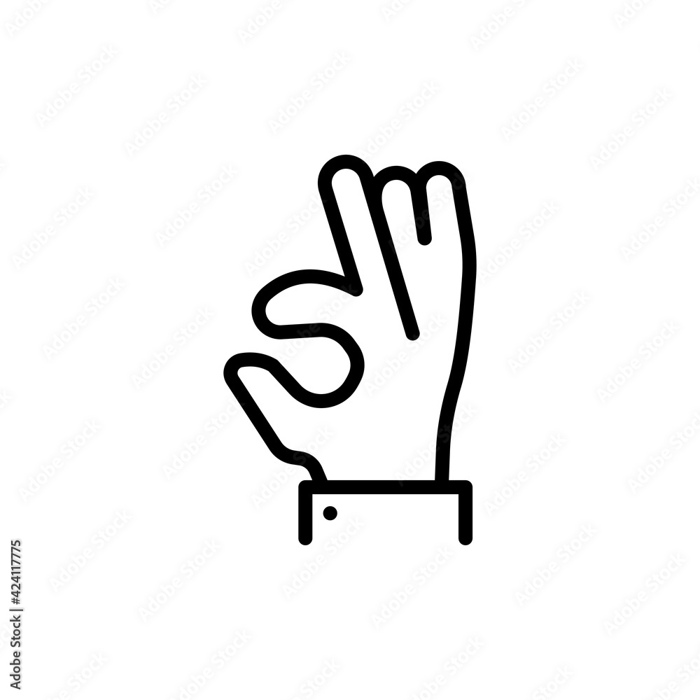 Okay hand outline line icon, Vector ok symbol isolated positive.