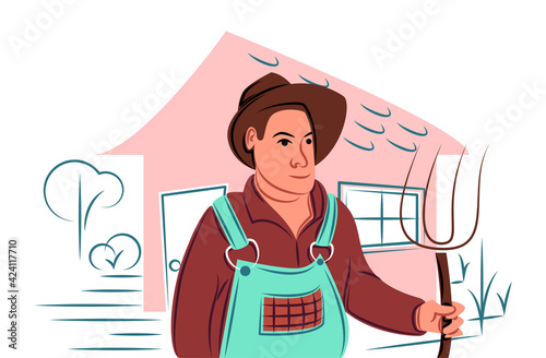 Vector farmer in shadow of sharp lines style