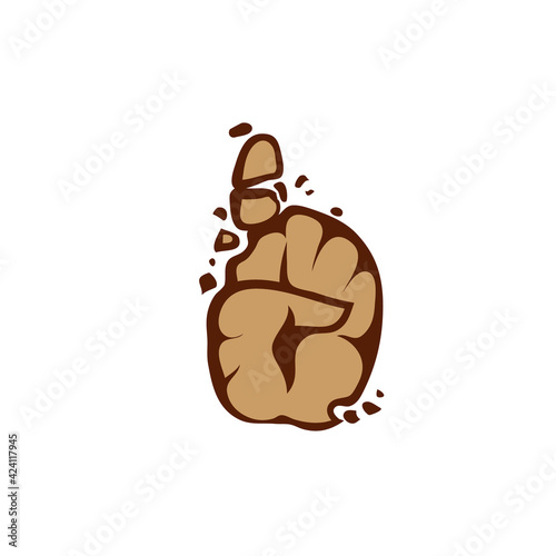 Simple and flat attention sign and coffee beans icon. Vector index finger up and broken coffee bean logo idea for the business card, branding and corporate identity. © leographics