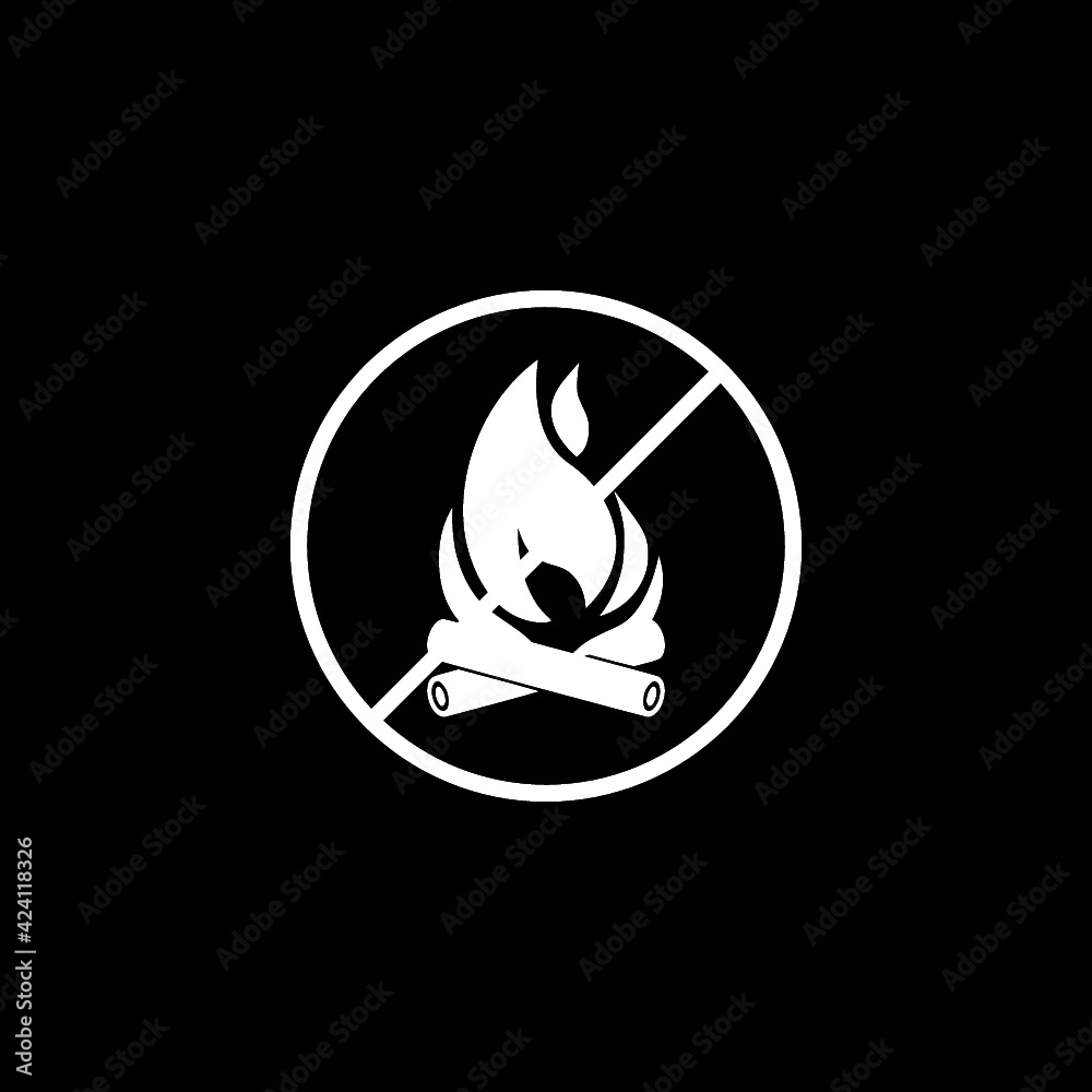 No Camp Fire icon isolated on dark background - obrazy, fototapety, plakaty 