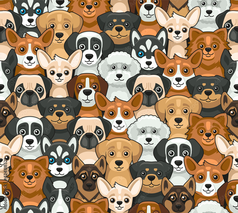 Obraz premium Dog Seamless Pattern. Cute Cartoon Style. Vector
