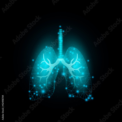 Lungs. Banner template with glowing low poly. Futuristic modern abstract. Isolated on dark background. Vector illustration.