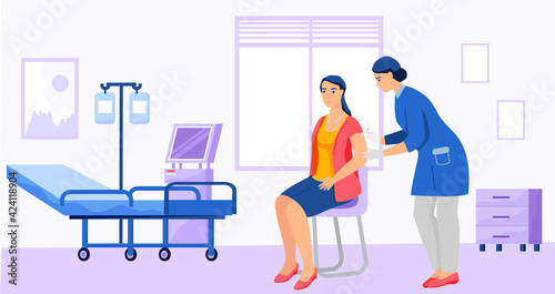 Doctor makes injection in medical ward. Disease treatment and vaccination. Healthy lifestyle concept