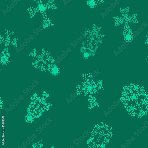 Seamless pattern with ancient Armenian symbol Khachkar. Armenian cross stone for your project