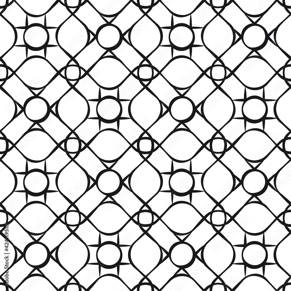 Naklejka premium Cross seamless pattern, black. A seamless retro pattern with dots intertwined with lines.