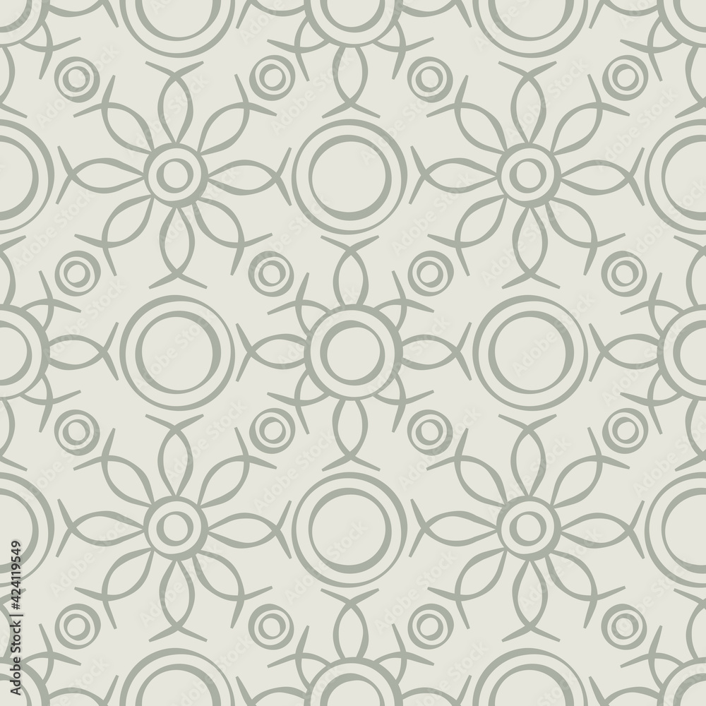 Flowered seamless pattern, beige. A seamless retro pattern with dots intertwined with lines.