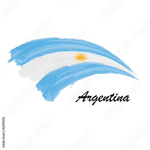 Watercolor painting flag of Argentina. Brush stroke illustration