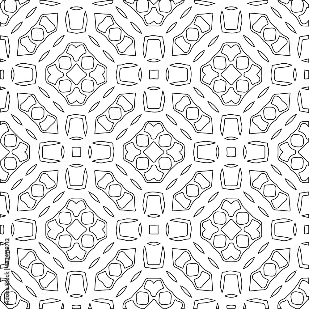 Geometric vector pattern with triangular elements. Seamless abstract ornament for wallpapers and backgrounds. Black and white colors. Geometric vector pattern with triangular elements. Seamless abstract ornament for wallpapers and backgrounds. Black and white colors.