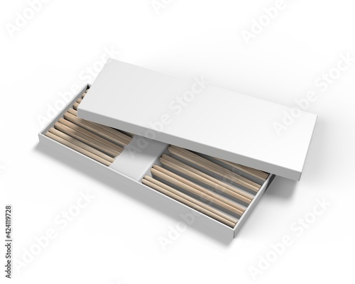 5 Pair Chopsticks Set With Blank Gift Box Branding Mockup, 3d render illustration.