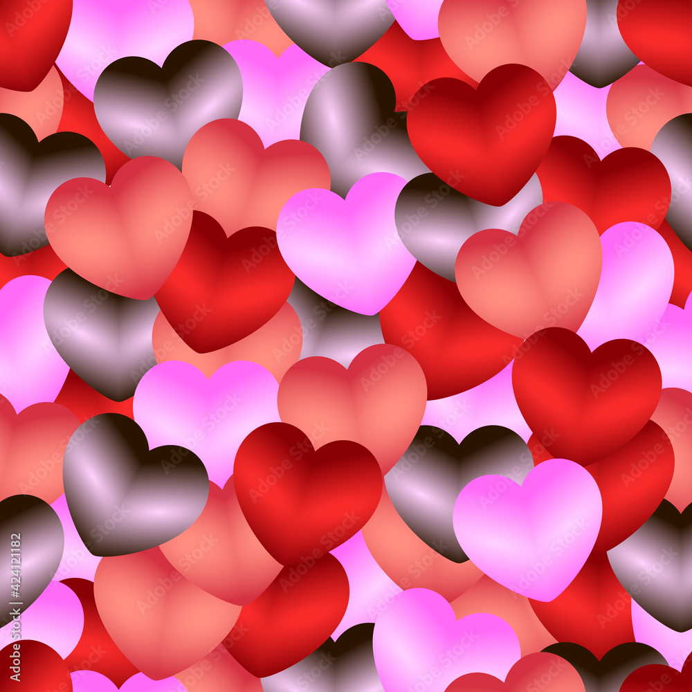 Bright seamless vector background with colorful hearts.